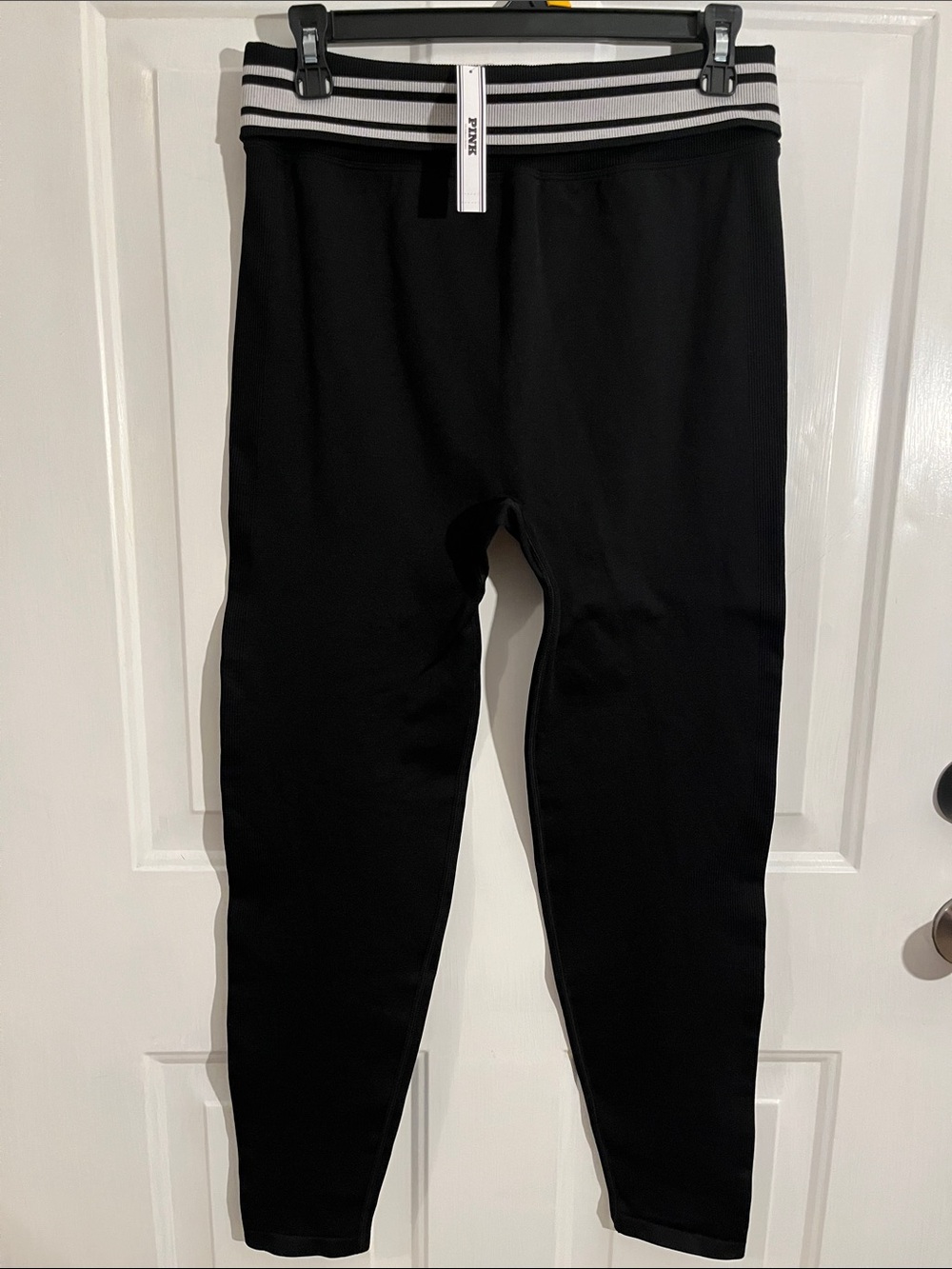 PINK Victoria's Secret Black Leggings with Striped Waistband